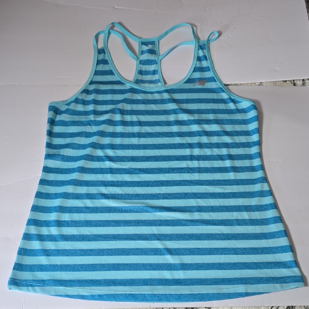 New Balance Aqua and Navy Striped Tank Top